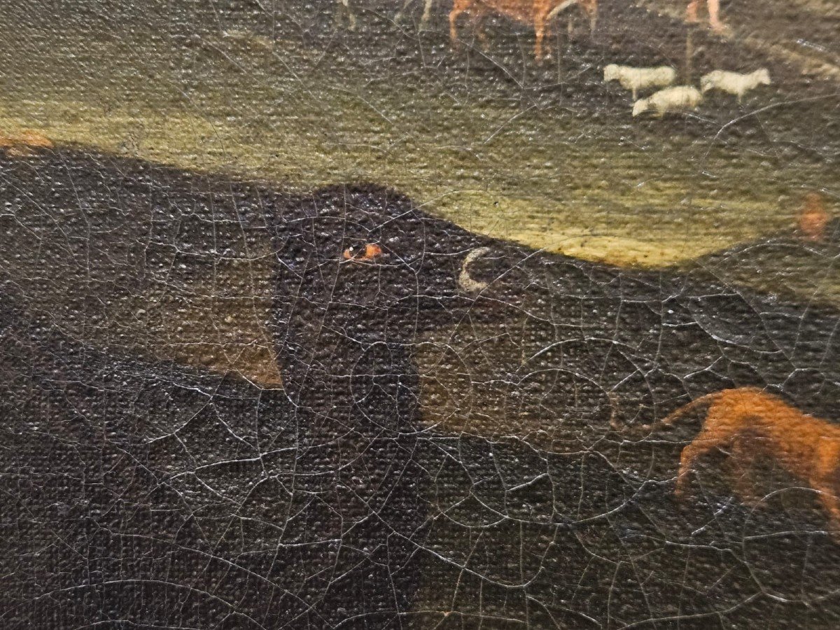 Olio su tela raffigurante la "discesa degli animali dall'Arca" - XVII Sec.-photo-1