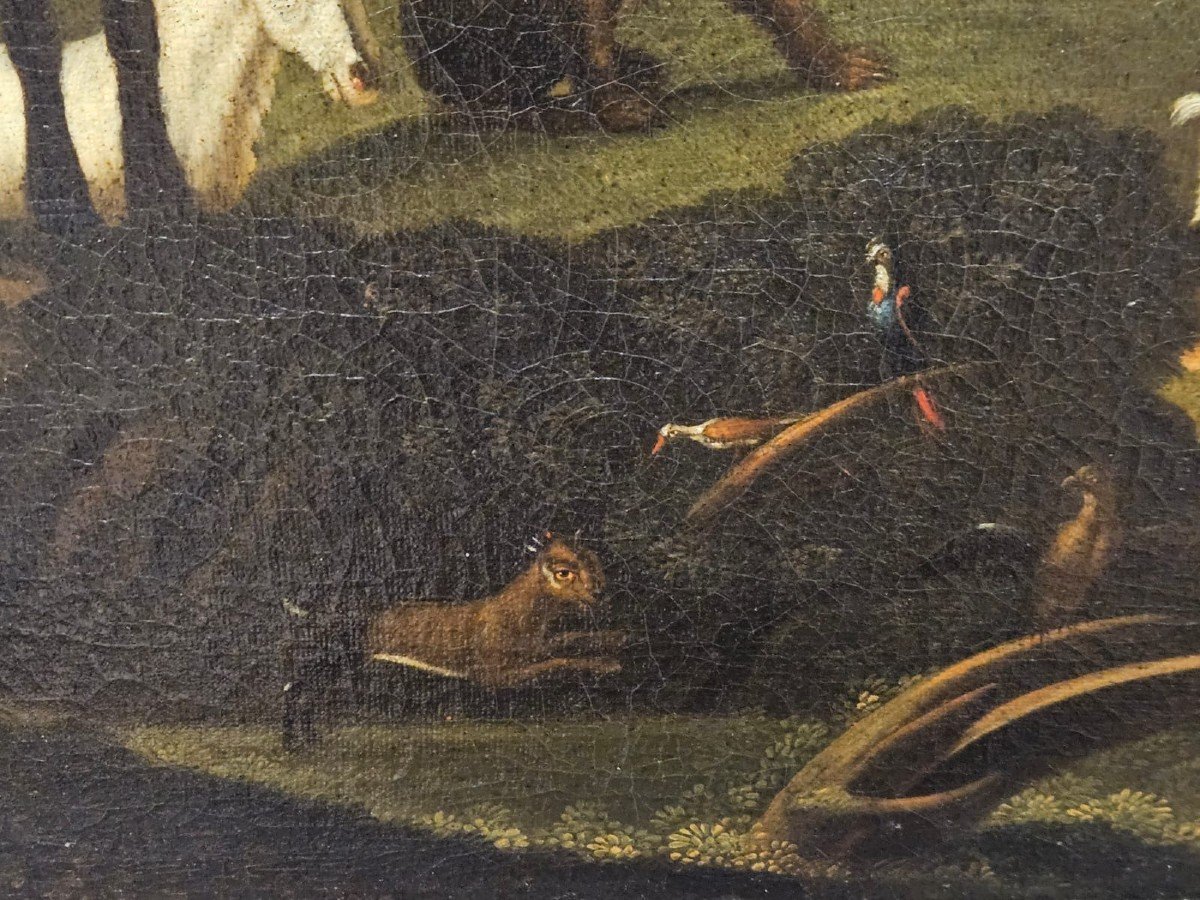 Olio su tela raffigurante la "discesa degli animali dall'Arca" - XVII Sec.-photo-2