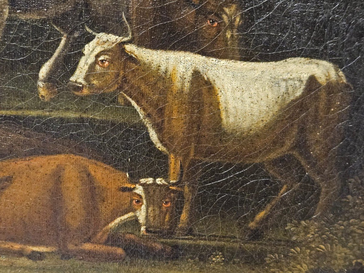 Olio su tela raffigurante la "discesa degli animali dall'Arca" - XVII Sec.-photo-6