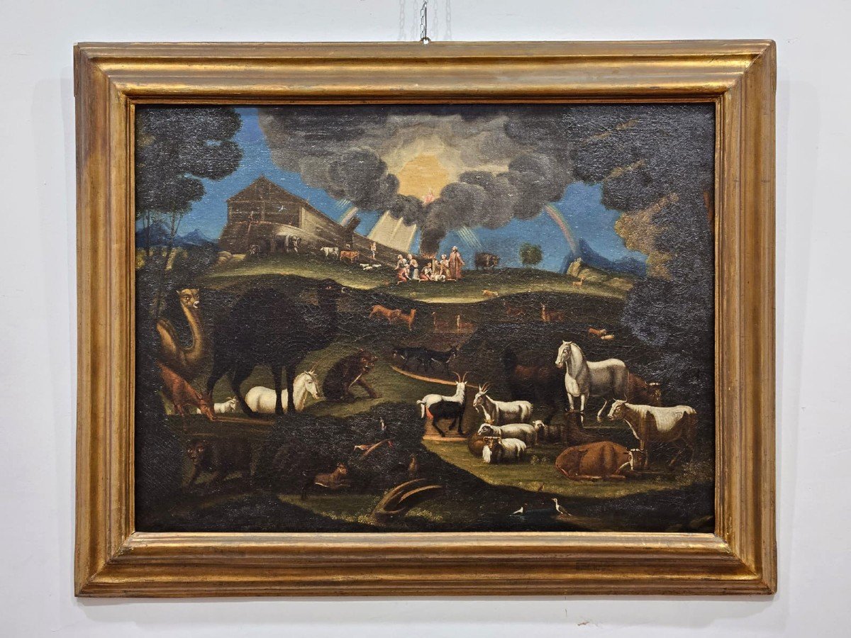 Olio su tela raffigurante la "discesa degli animali dall'Arca" - XVII Sec.