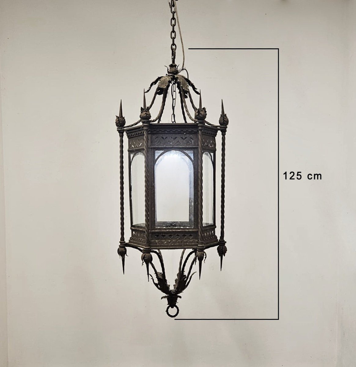 Grande lampadario / lanterna in ferro battuto - Fine XIX Sec.-photo-4