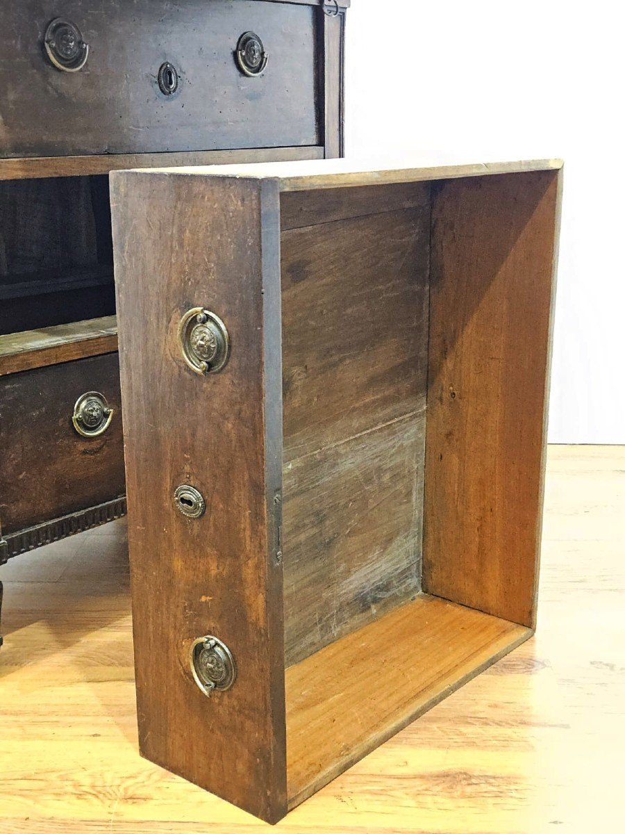 Raro cassettone Luigi XVI con piano in marmo e cassetto a ribalta-photo-7