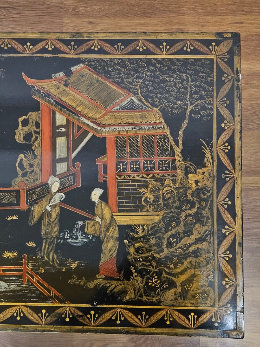 tavolino da salotto laccato con dettagli Orientali - 1930 c.a.-photo-1