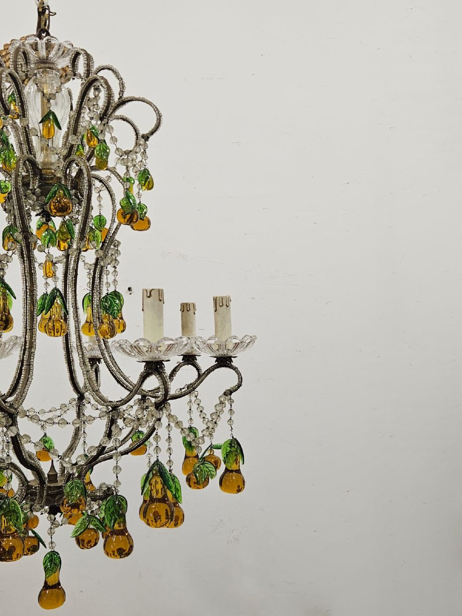 Lampadario in ferro e vetri colorati - Anni '50-photo-2