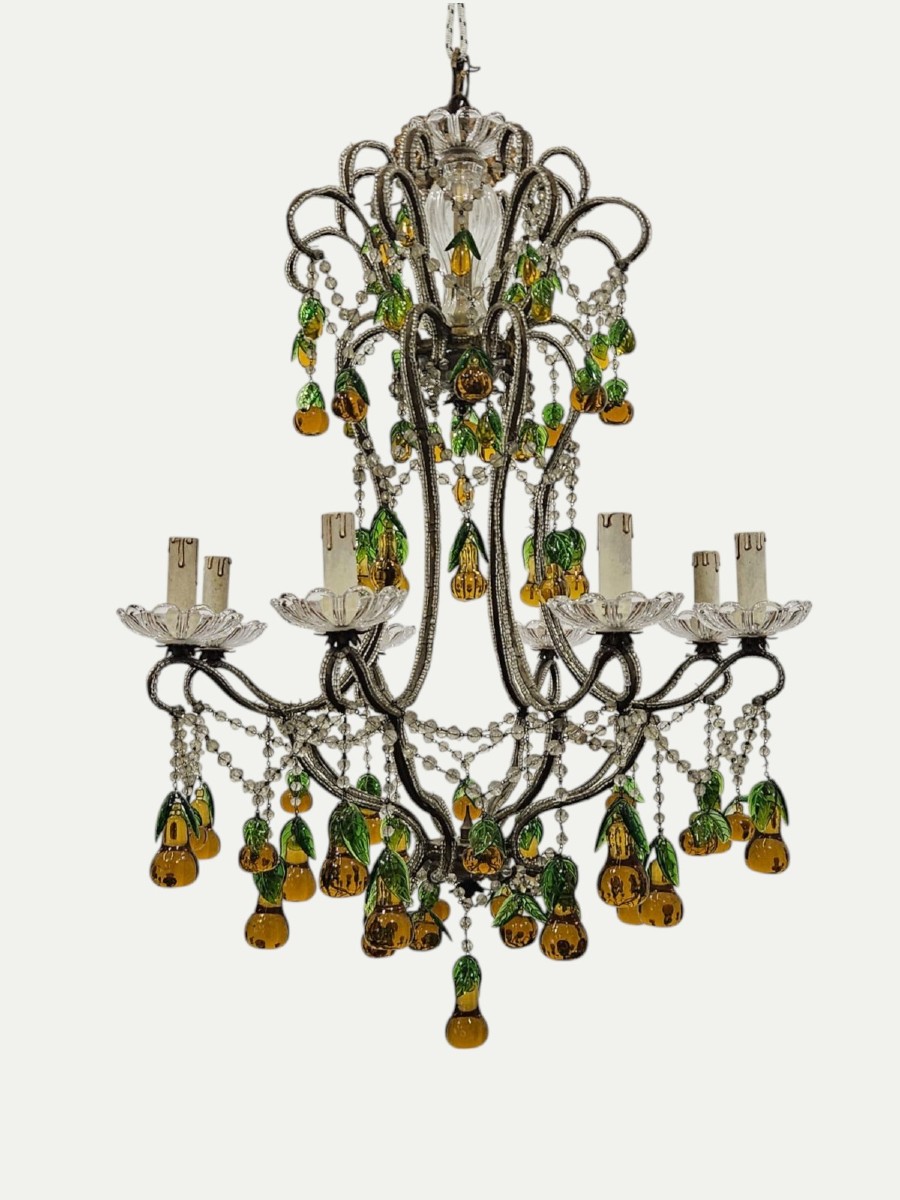 Lampadario in ferro e vetri colorati - Anni '50
