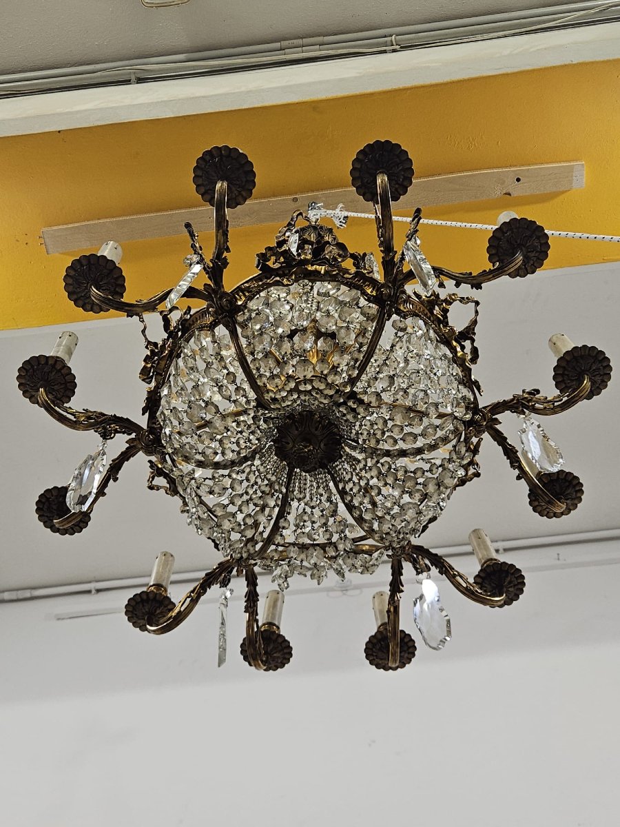 Lampadario in bronzo e cristallo - 1950 --photo-1