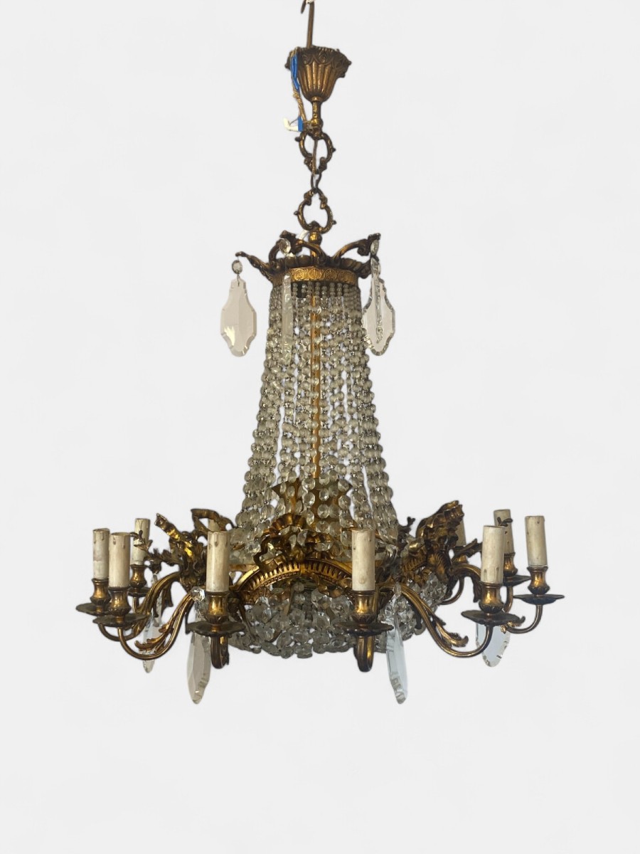Lampadario in bronzo e cristallo - 1950 -