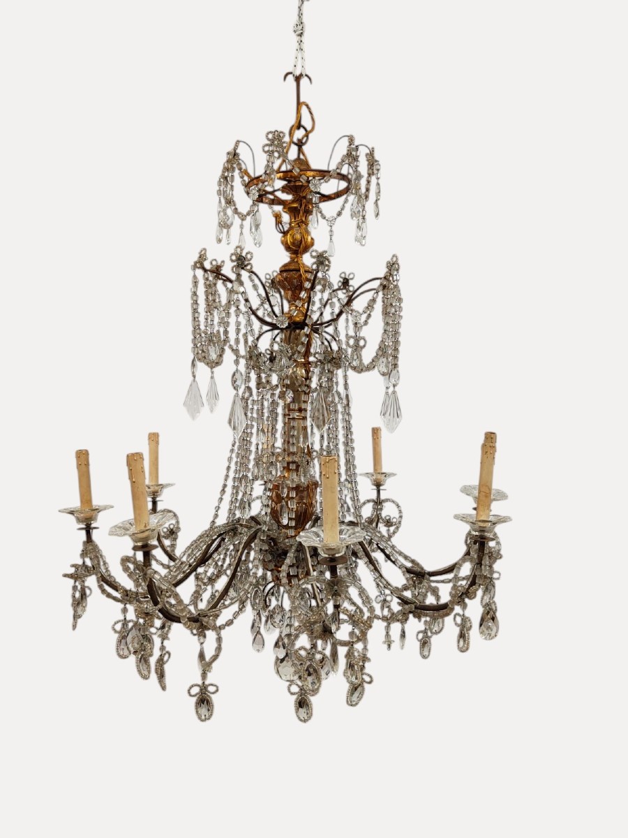 Lampadario genovese a 8 bracci con cristalli