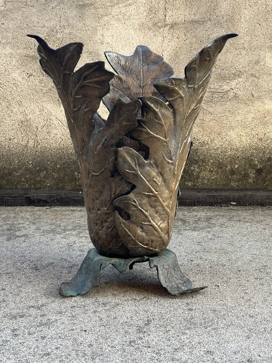 Portaombrelli in bronzo decorato a foglie – Italia,  1970 circa-photo-2