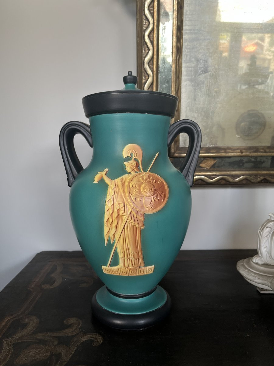 Vaso con coperchio in ceramica Art Déco – Vibi Torino, anni ’30-photo-2