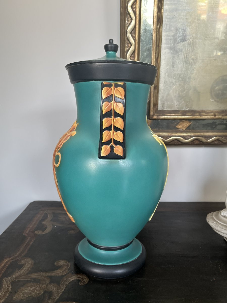 Vaso con coperchio in ceramica Art Déco – Vibi Torino, anni ’30-photo-3