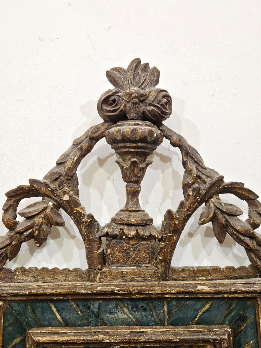 Specchiera dorata a mecca con inserti in vetro verde – XVIII secolo-photo-2