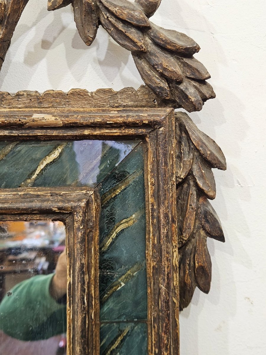 Specchiera dorata a mecca con inserti in vetro verde – XVIII secolo-photo-2