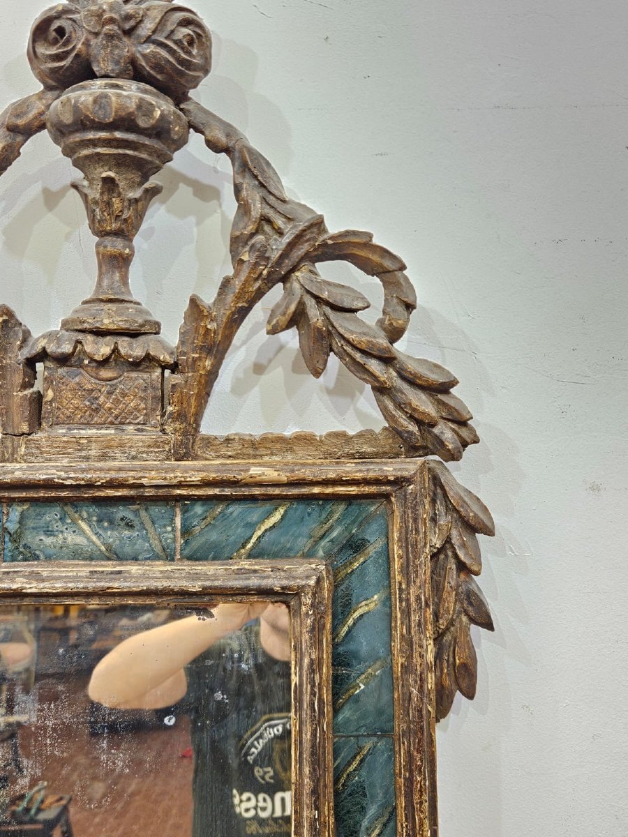 Specchiera dorata a mecca con inserti in vetro verde – XVIII secolo-photo-3