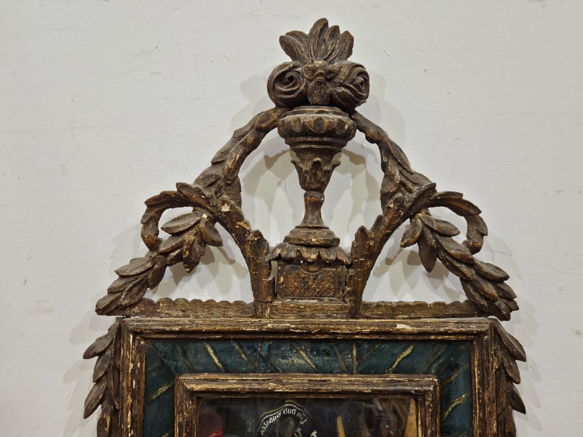 Specchiera dorata a mecca con inserti in vetro verde – XVIII secolo-photo-5