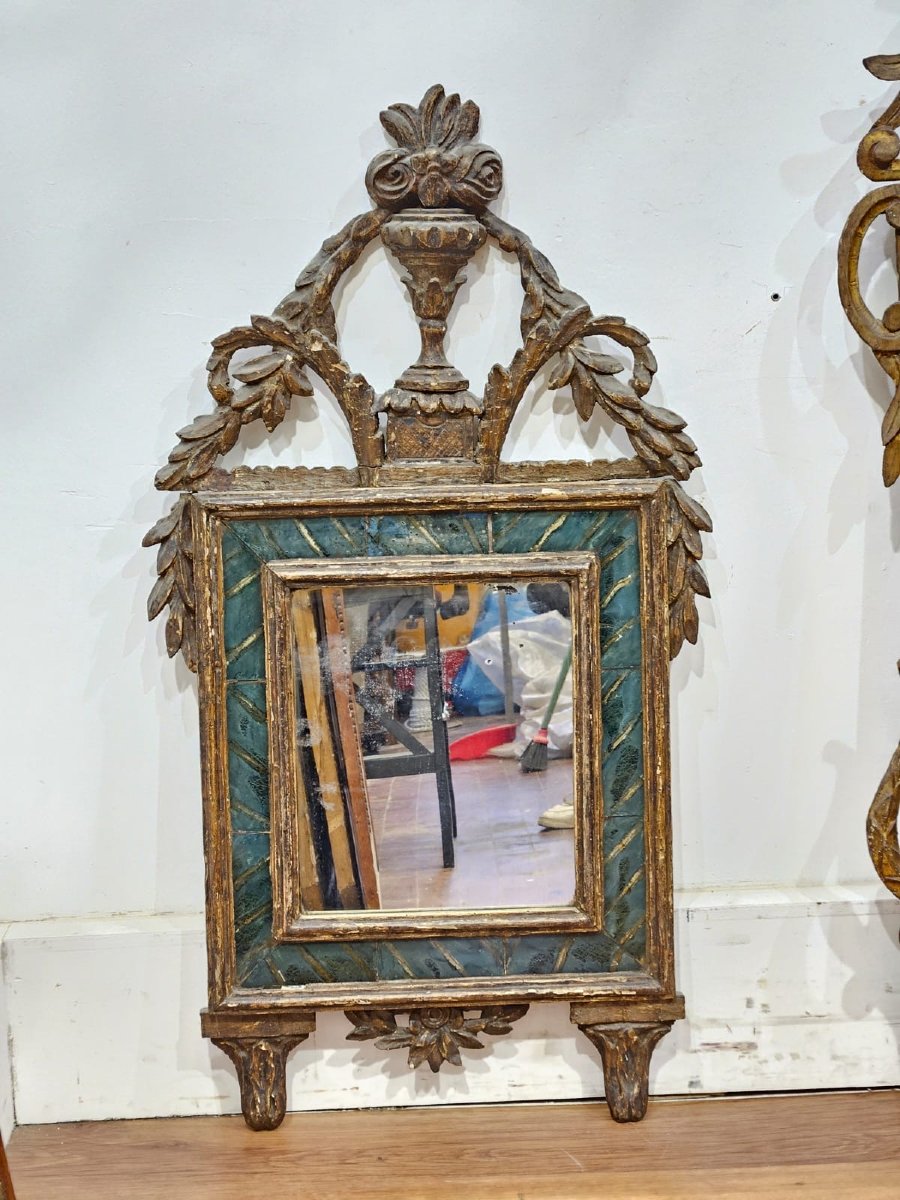 Specchiera dorata a mecca con inserti in vetro verde – XVIII secolo-photo-8