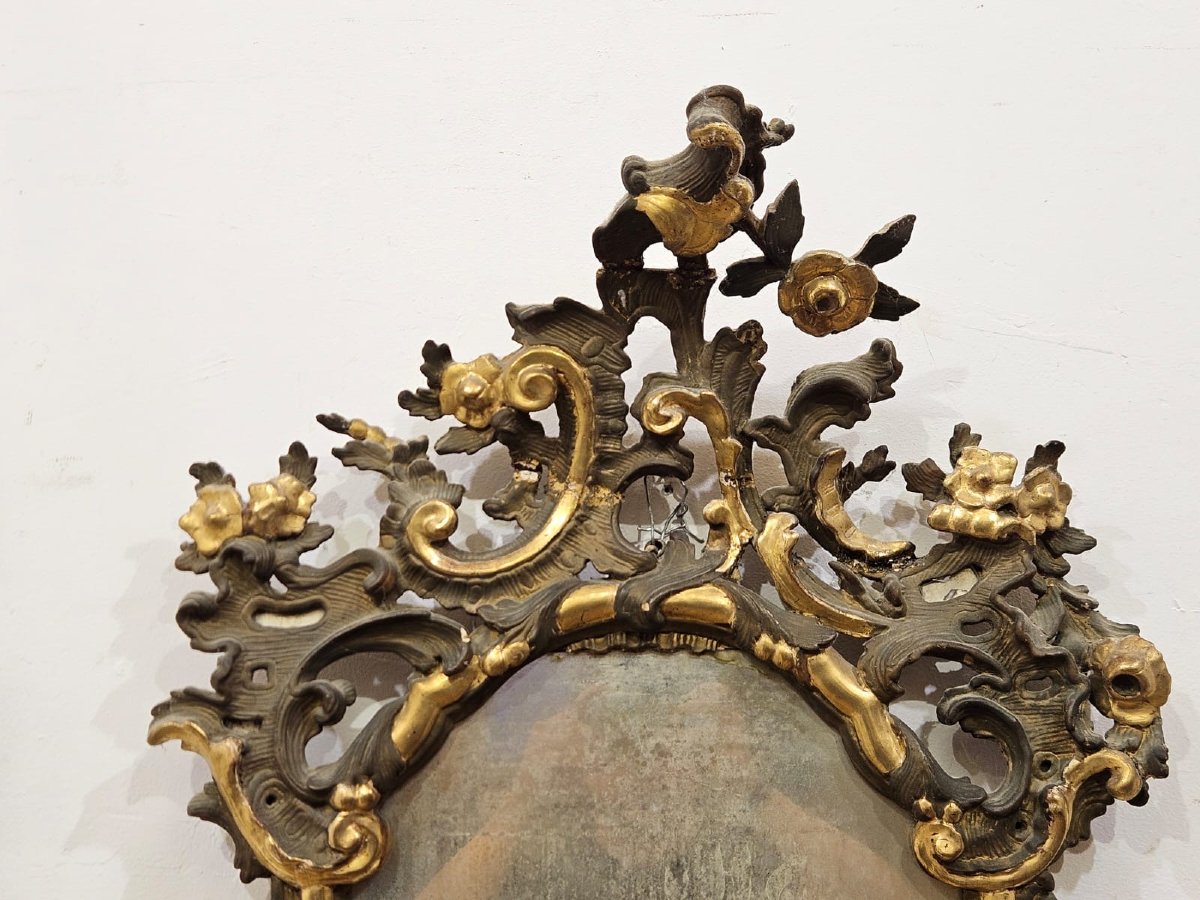 Specchiera laccata e dorata in legno intagliato - XIX Sec.-photo-3