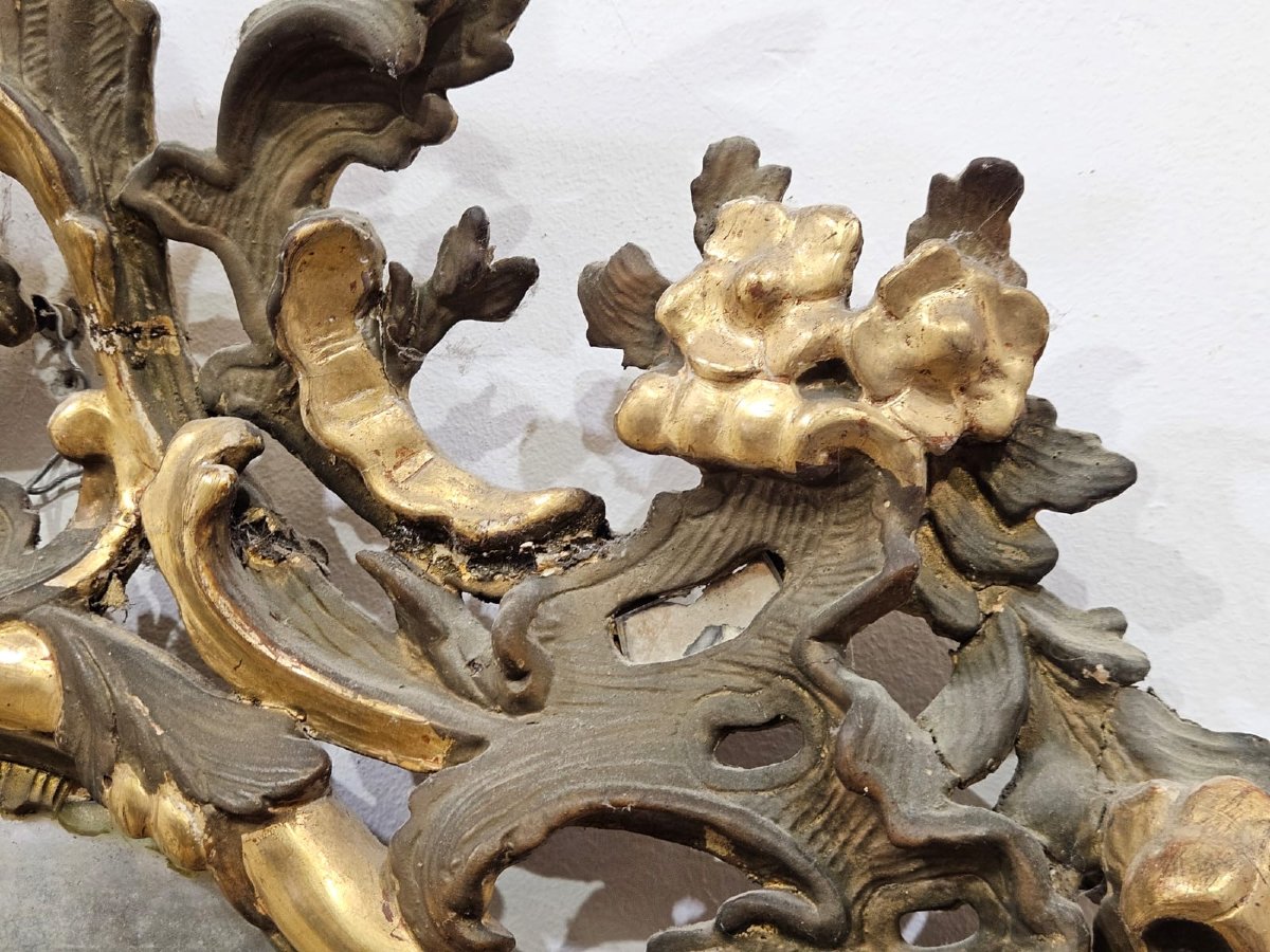 Specchiera laccata e dorata in legno intagliato - XIX Sec.-photo-4