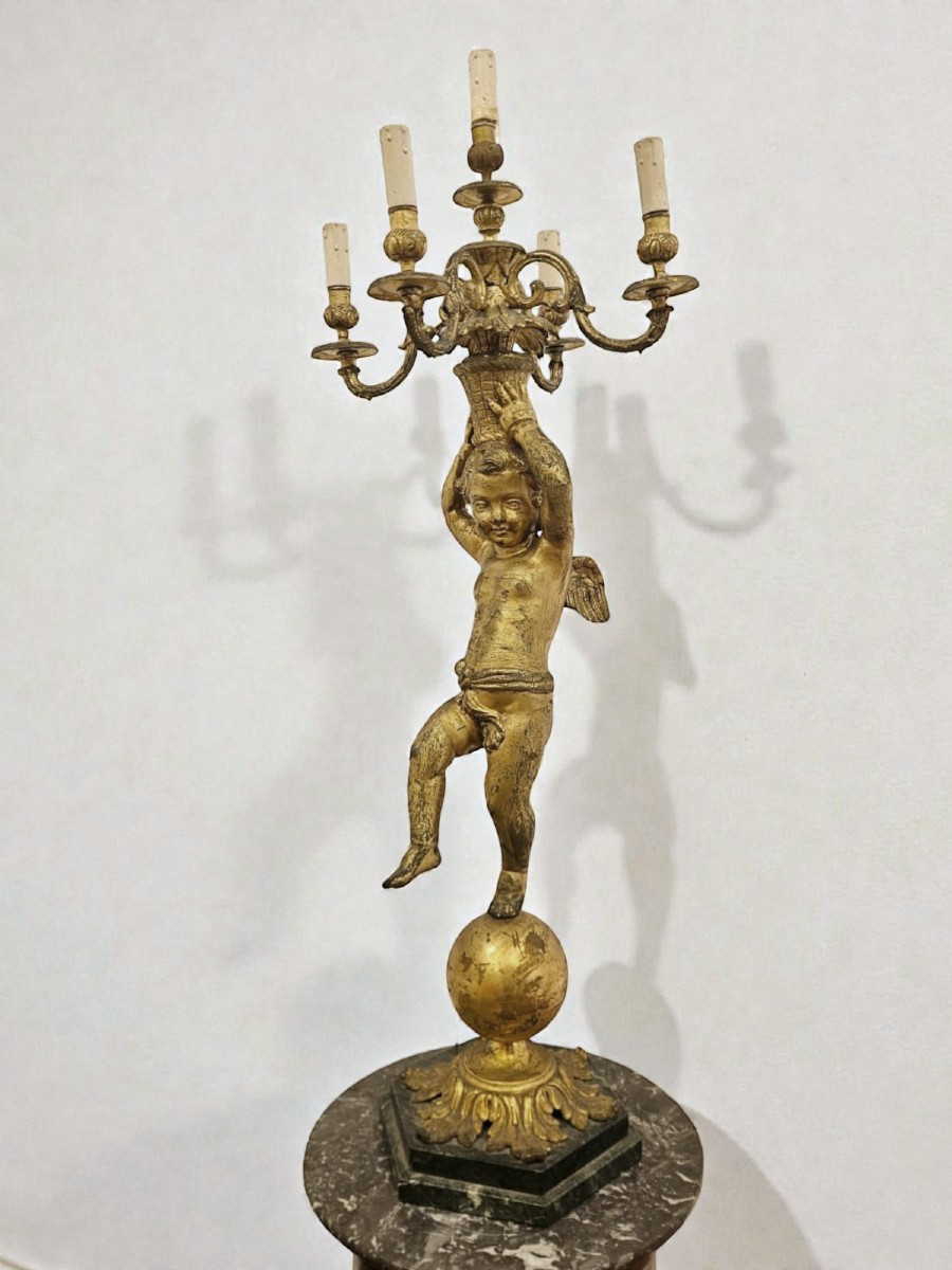 Candeliere a lampada in bronzo dorato – Art Deco' , anni ’40