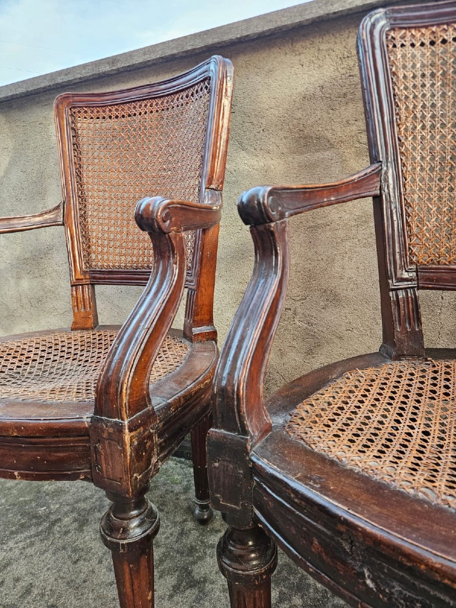 Serie di 7 poltroncine Luigi XVI in noce-photo-3