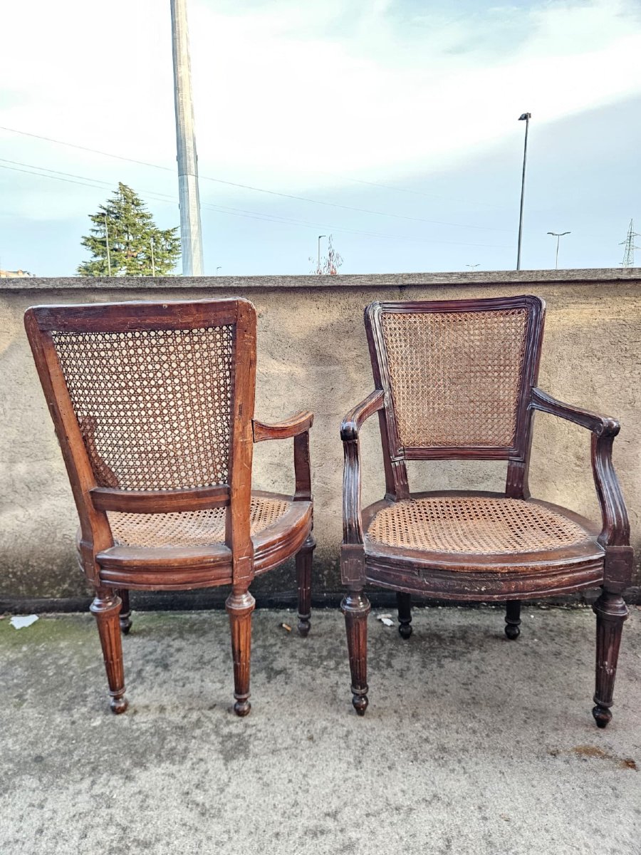 Serie di 7 poltroncine Luigi XVI in noce-photo-4