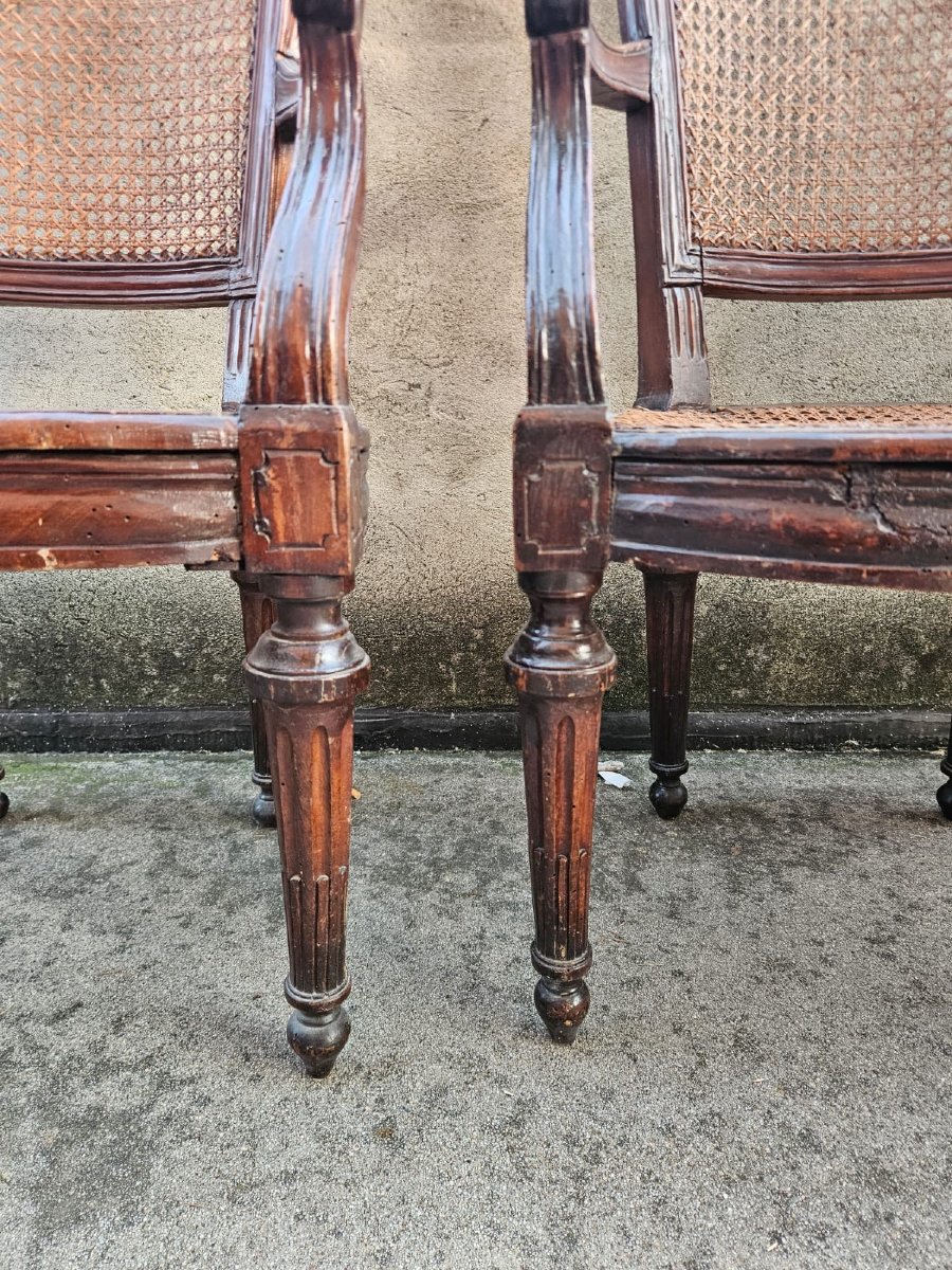 Serie di 7 poltroncine Luigi XVI in noce-photo-2