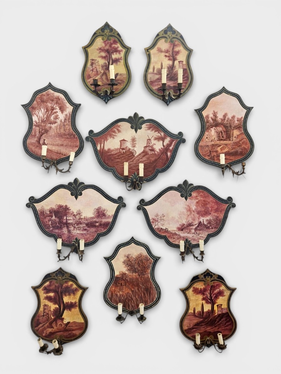 Serie di 10 applique dipinte su tavola – Anni ’50
