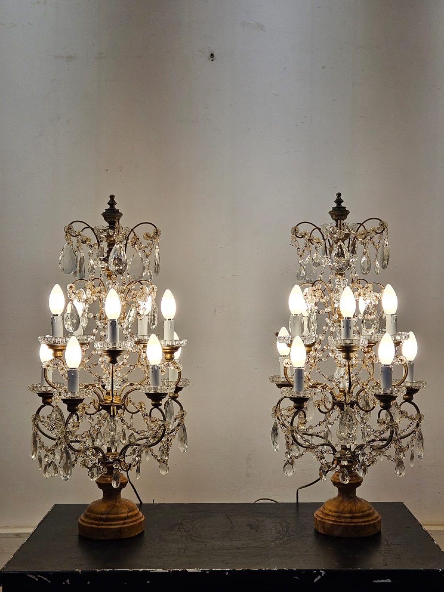 Coppia di girandole da tavolo in cristallo molato – primi anni del XX secolo-photo-2