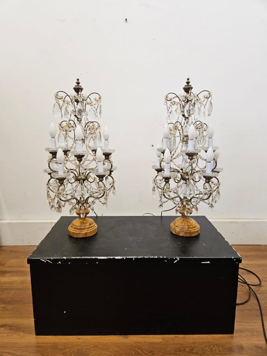 Coppia di girandole da tavolo in cristallo molato – primi anni del XX secolo-photo-3