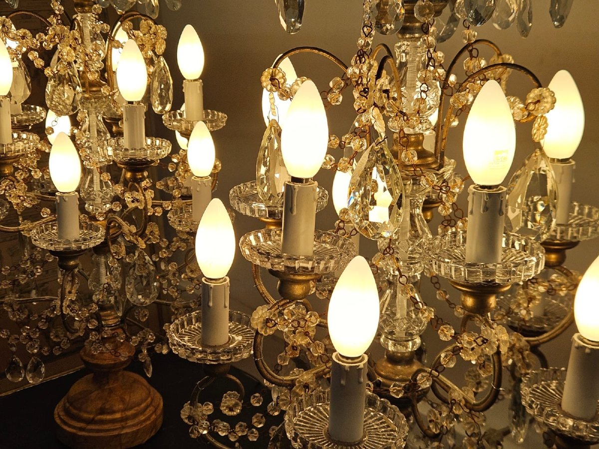 Coppia di girandole da tavolo in cristallo molato – primi anni del XX secolo-photo-1