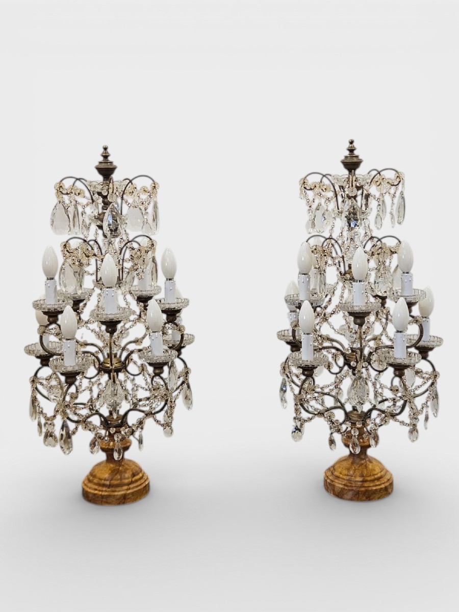 Coppia di girandole da tavolo in cristallo molato – primi anni del XX secolo