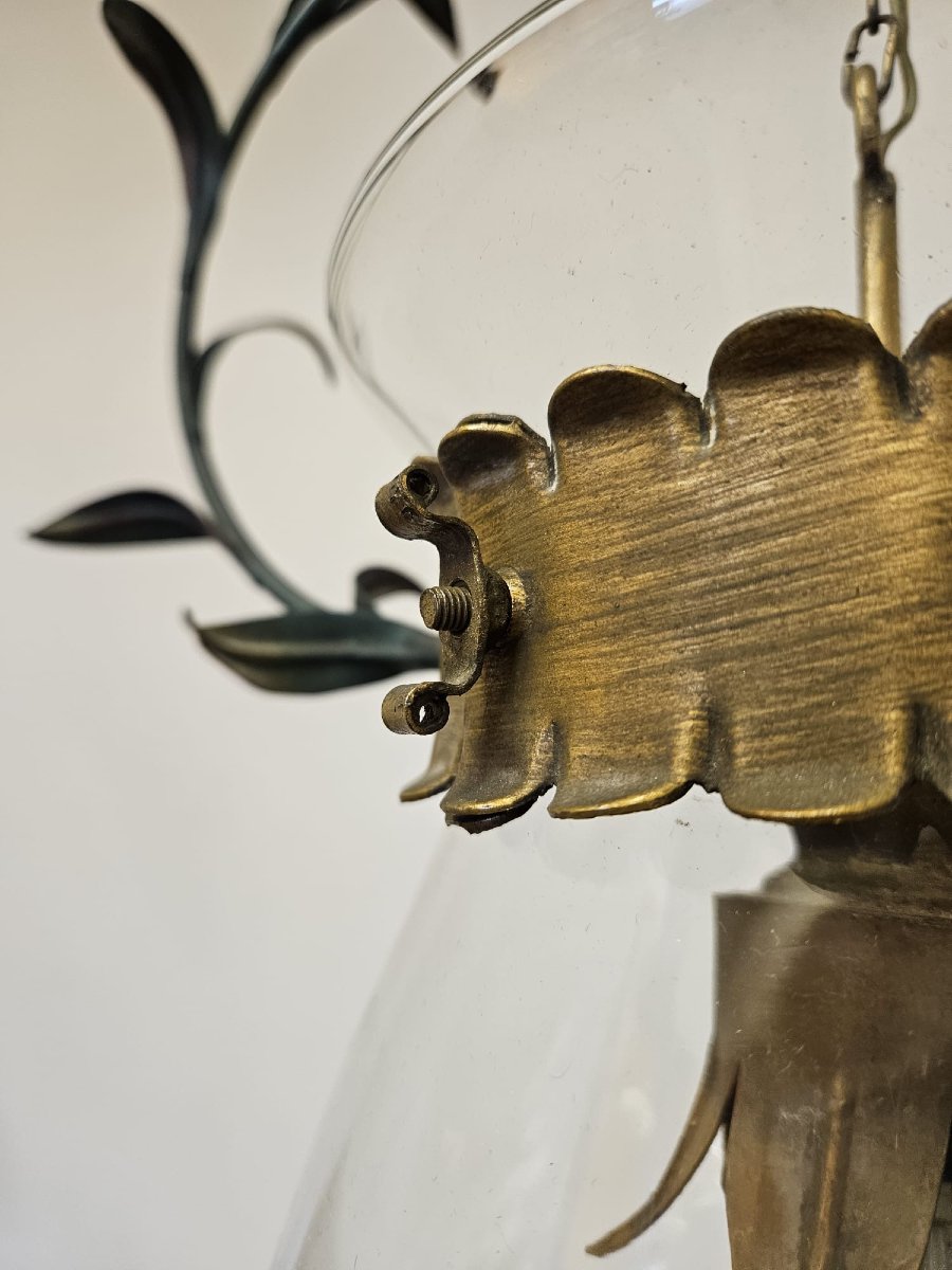 Lampadario in ferro battuto con vetro, anni ’50-photo-4