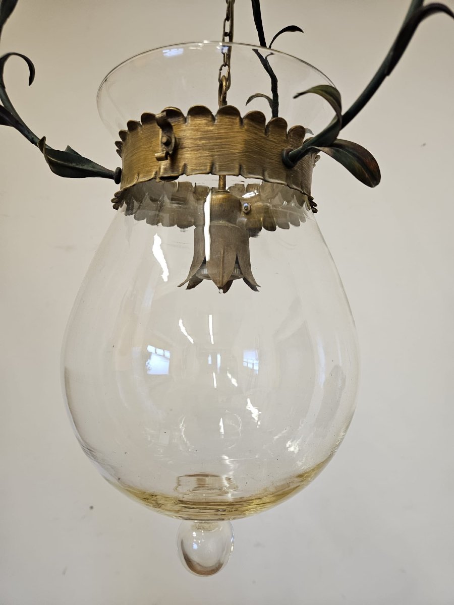 Lampadario in ferro battuto con vetro, anni ’50-photo-7