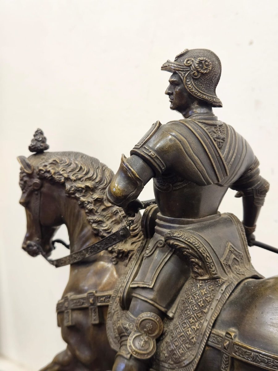 Scultura in bronzo raffigurante Bartolomeo Colleoni - XIX Sec.-photo-3