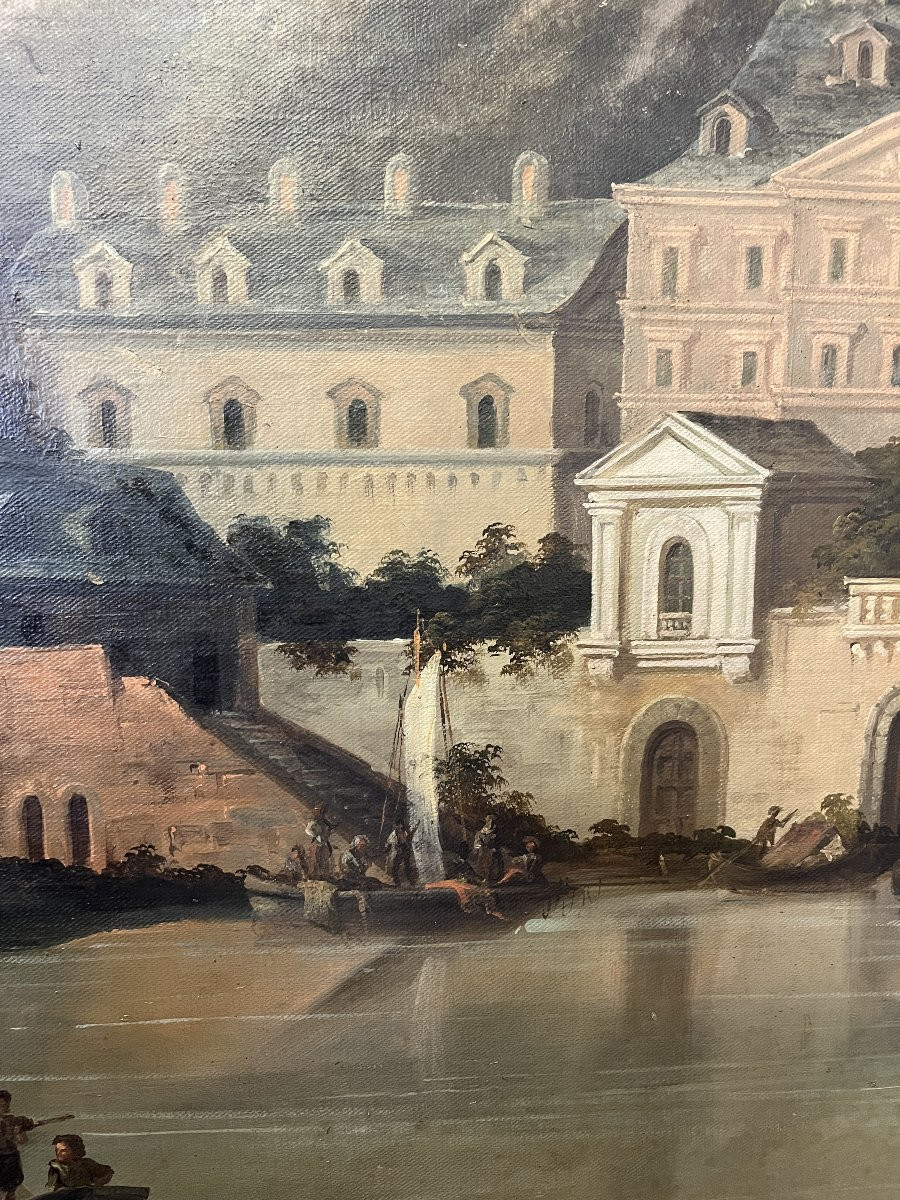 Dipinto a olio su tela – Veduta della Fortezza di Ehrenbreitstein sul fiume Reno-photo-3