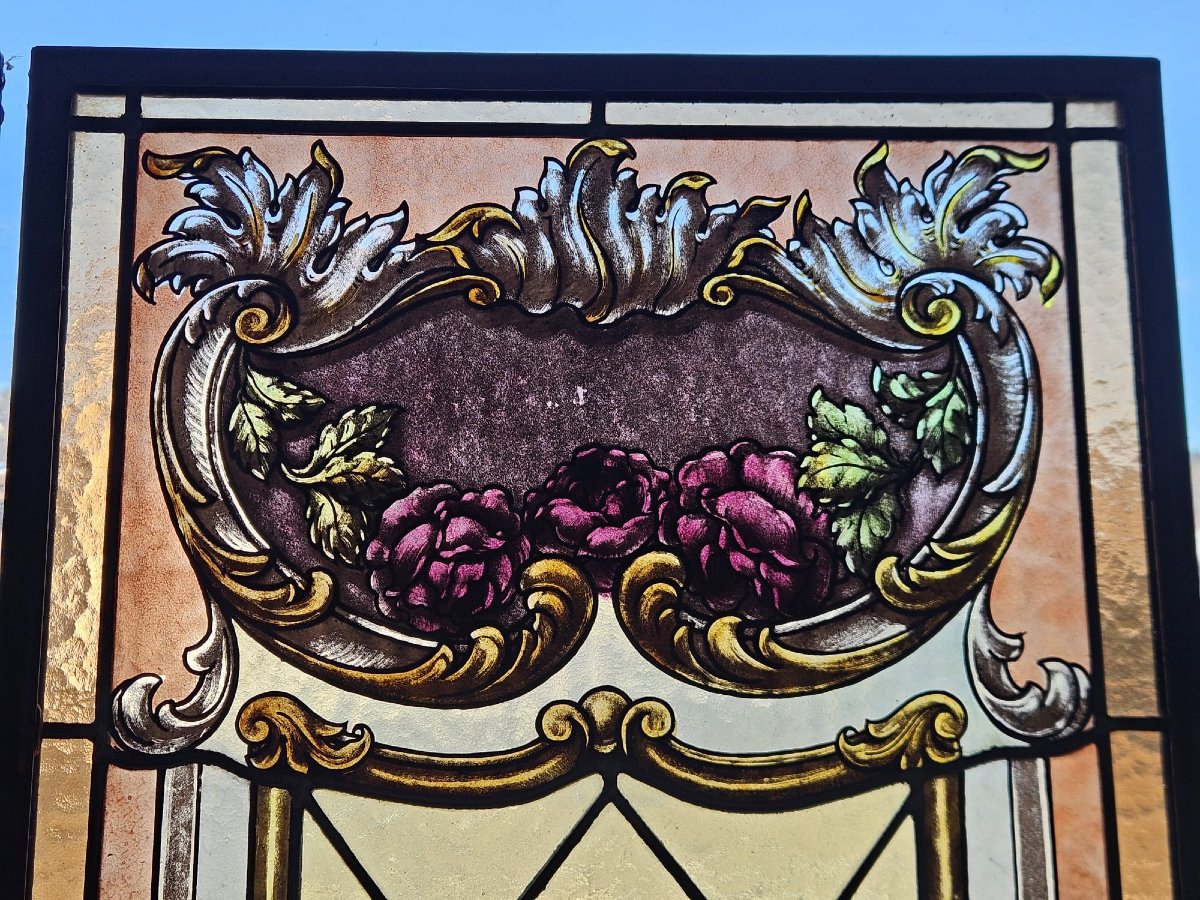 Coppia di vetrate cattedrale rilegate al piombo primo 900 -  215x41,5 cm-photo-3