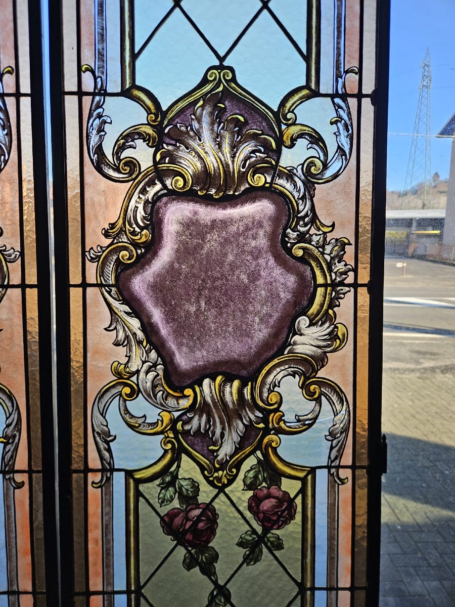 Coppia di vetrate cattedrale rilegate al piombo primo 900 -  215x41,5 cm-photo-4