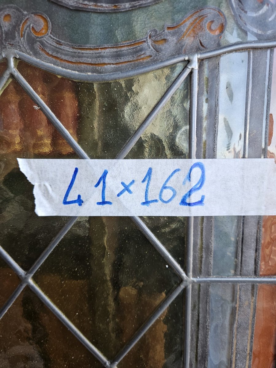 Coppia di vetrate cattedrale rilegate al piombo primo 900 -  162x41 cm-photo-3