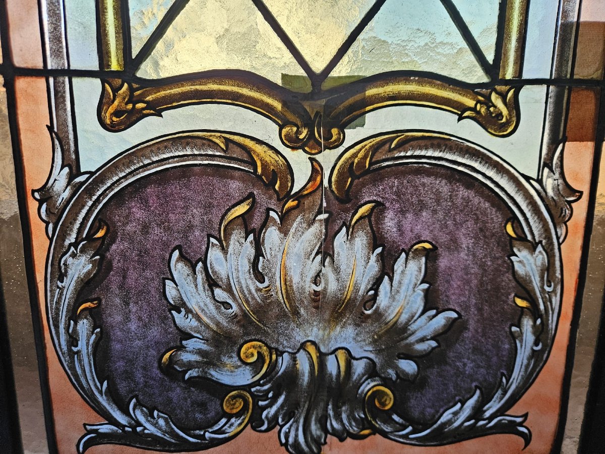 Coppia di vetrate cattedrale rilegate al piombo primo 900 -  162x41 cm-photo-5