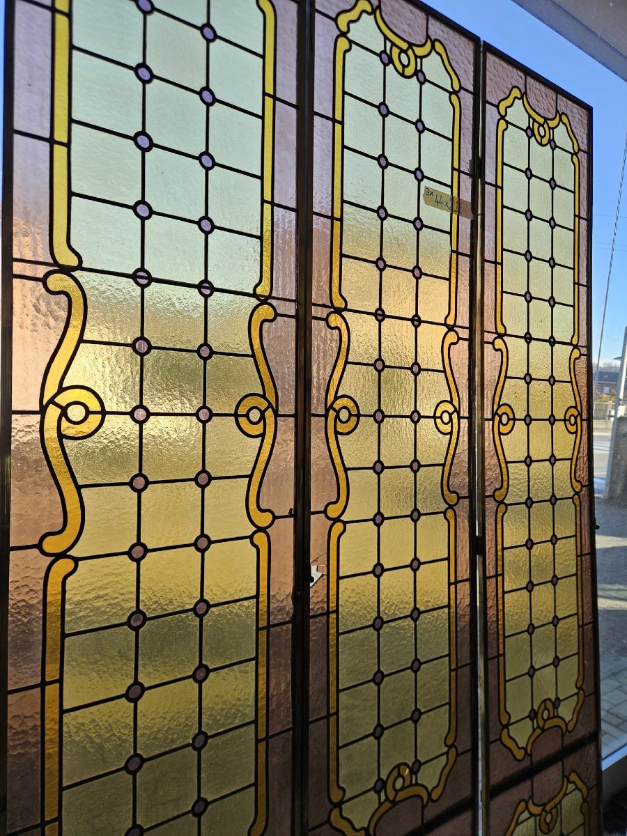 Tre vetrate cattedrale rilegate al piombo – Primo ’900 – 216 x 44 cm-photo-3