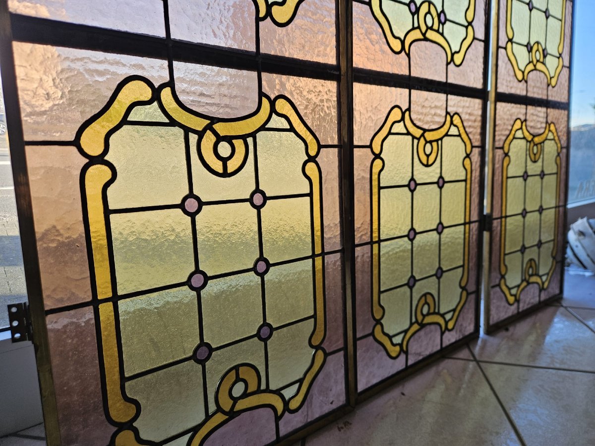 Tre vetrate cattedrale rilegate al piombo – Primo ’900 – 216 x 44 cm-photo-4