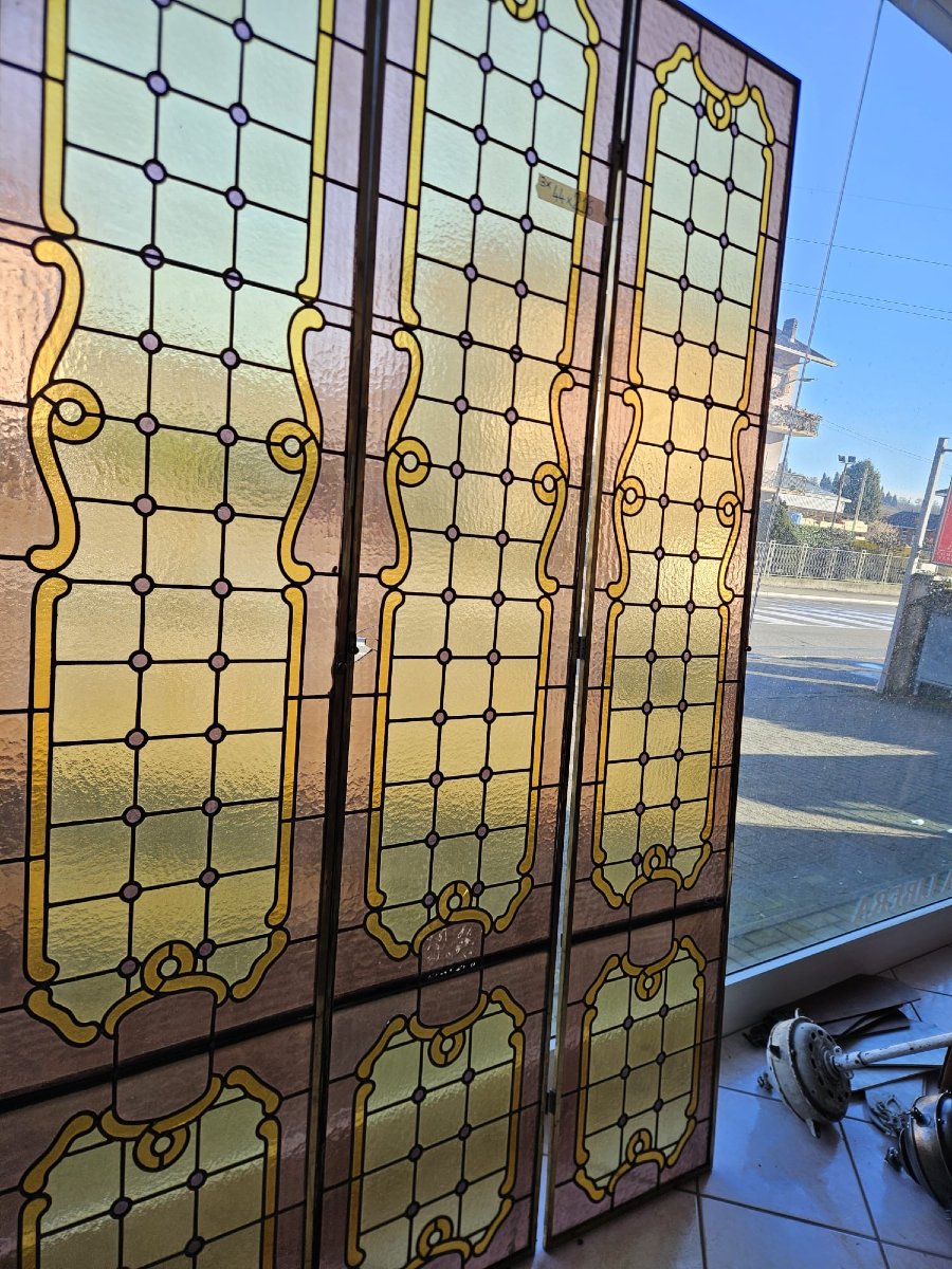 Tre vetrate cattedrale rilegate al piombo – Primo ’900 – 216 x 44 cm-photo-4