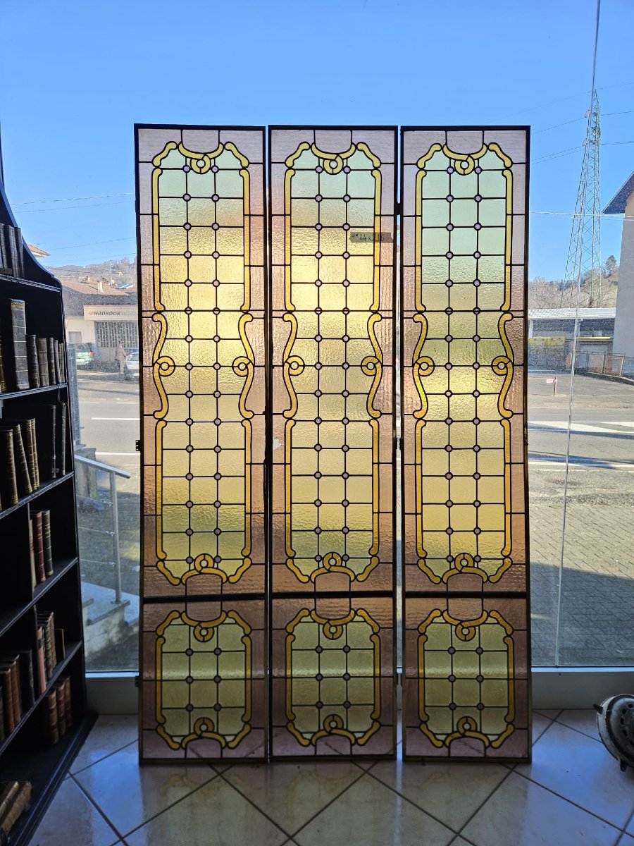 Tre vetrate cattedrale rilegate al piombo – Primo ’900 – 216 x 44 cm-photo-7