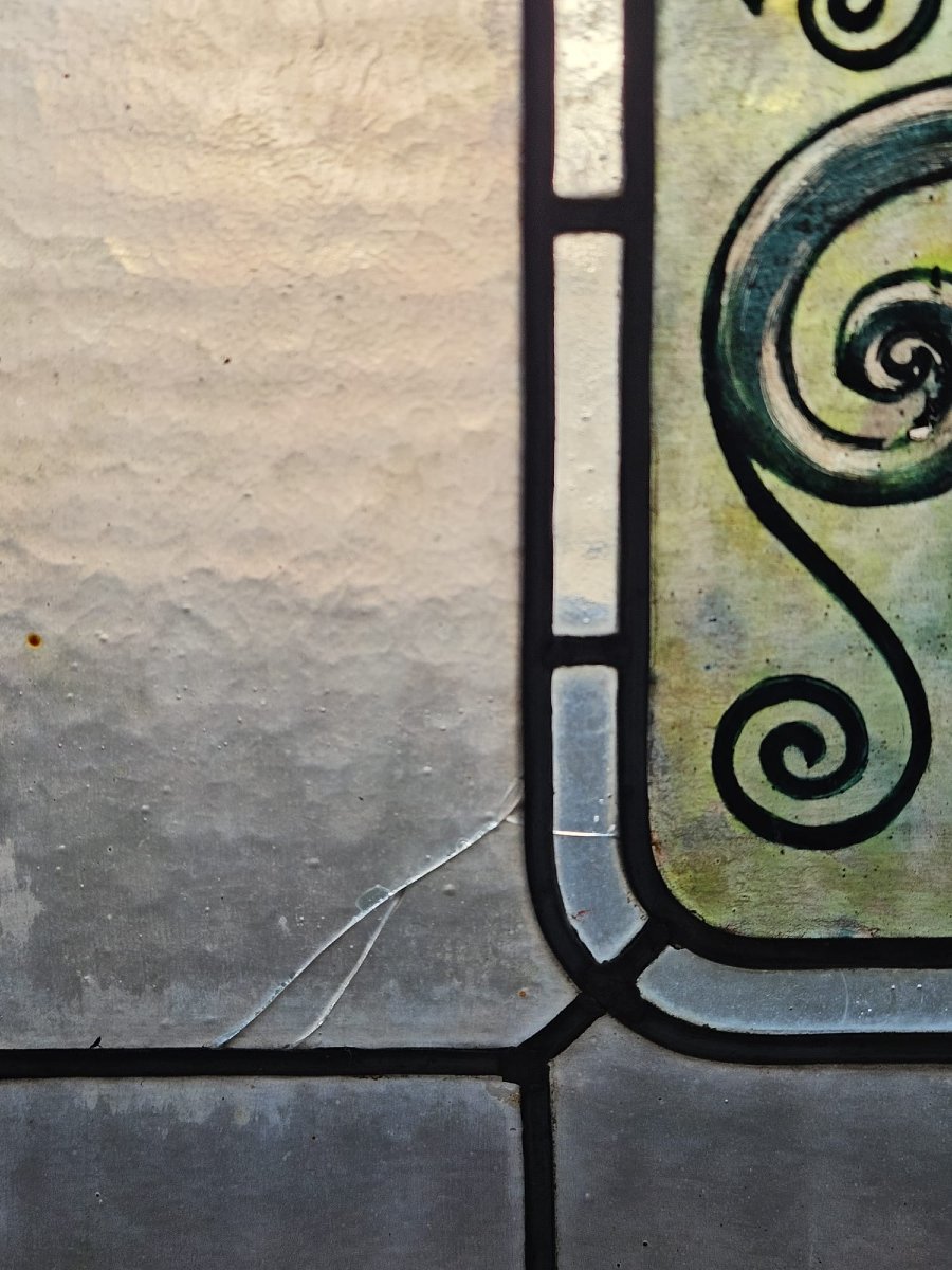 Coppia di vetrate cattedrale rilegate al piombo primo 900 - 188 cm x 48,5 cm.-photo-4