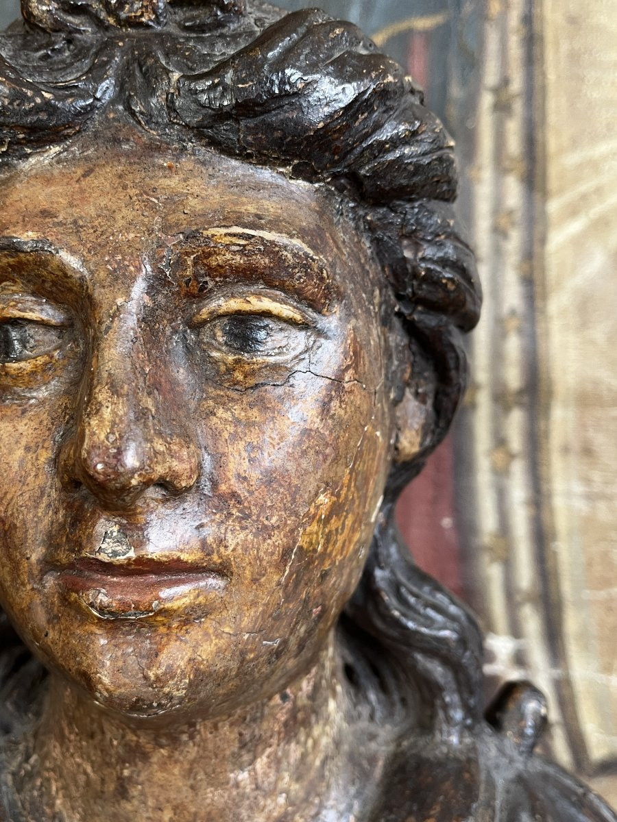 busto di Angelo ligneo laccato policromo -  XVII Sec.-photo-2
