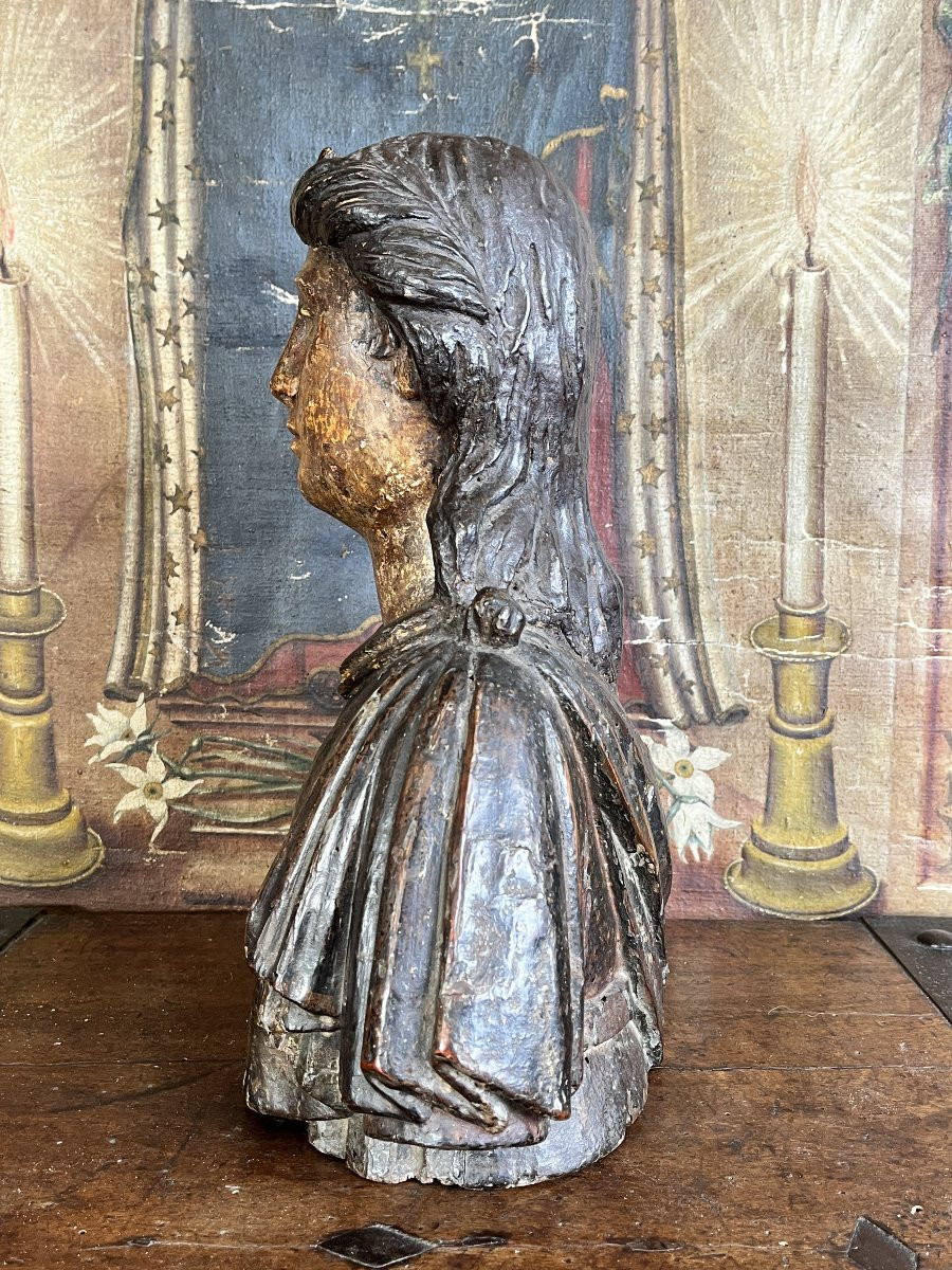 busto di Angelo ligneo laccato policromo -  XVII Sec.-photo-2