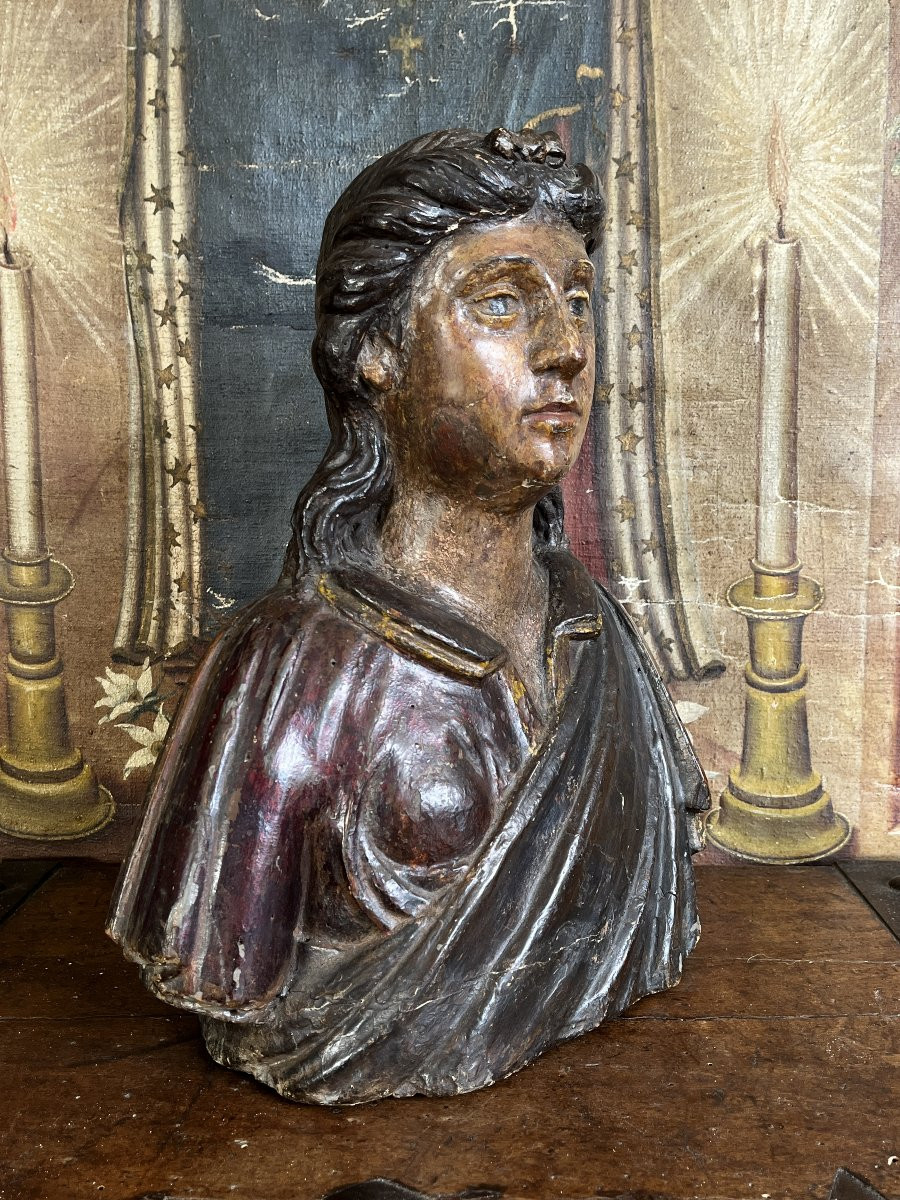 busto di Angelo ligneo laccato policromo -  XVII Sec.-photo-5