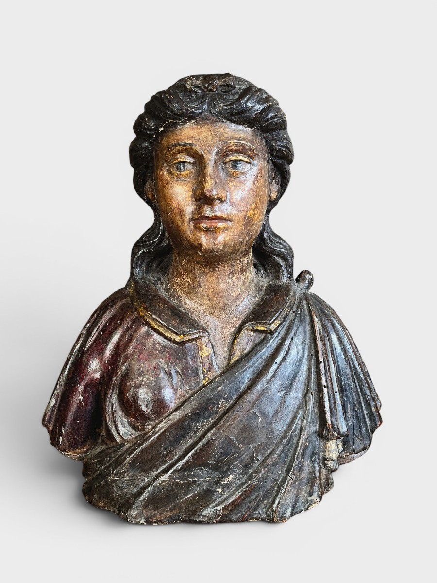 busto di Angelo ligneo laccato policromo -  XVII Sec.