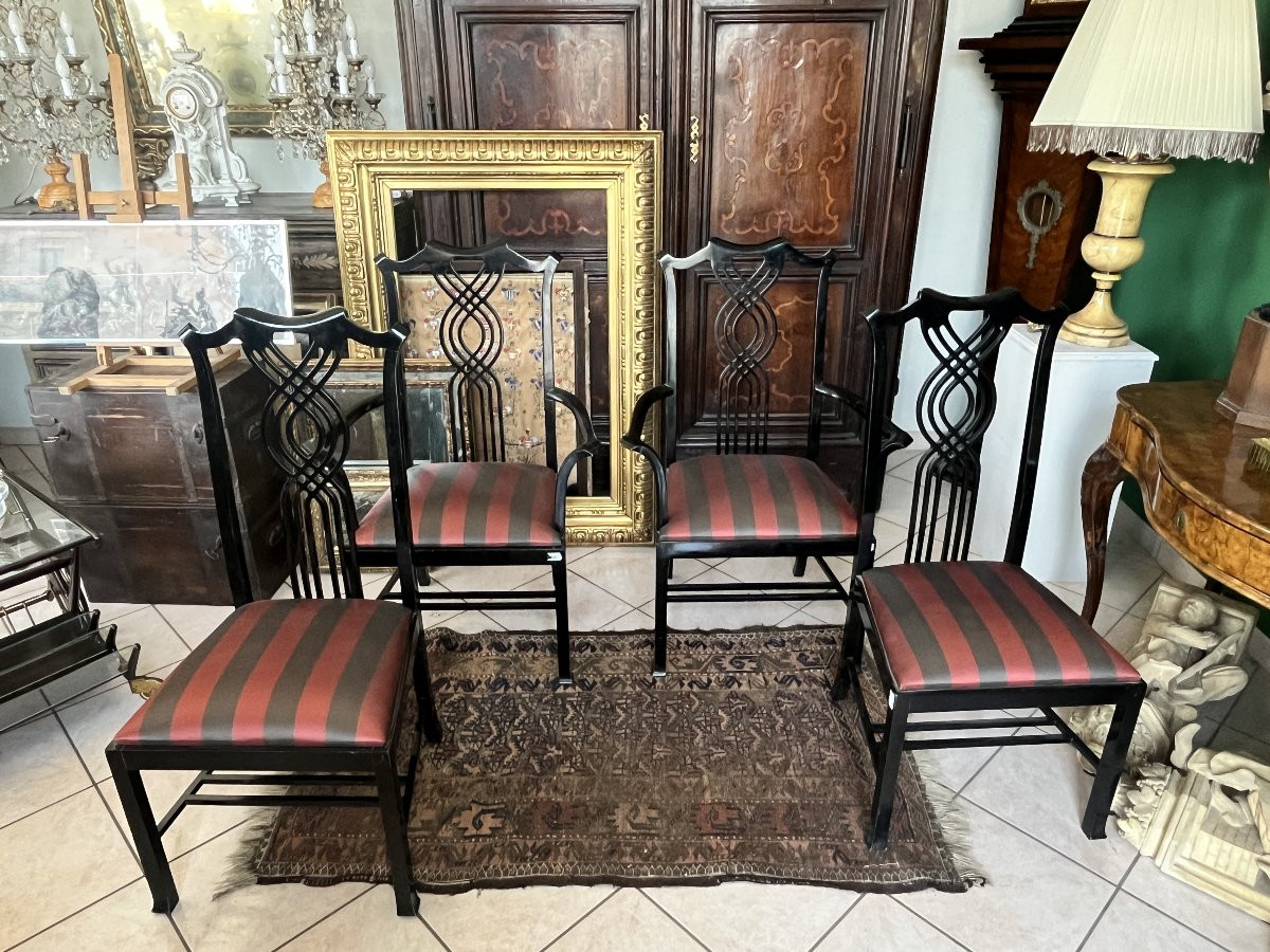Set di 2 sedie e 2 poltrone Giorgetti – Design Carlo Pozzi – Italia anni ’80-photo-4