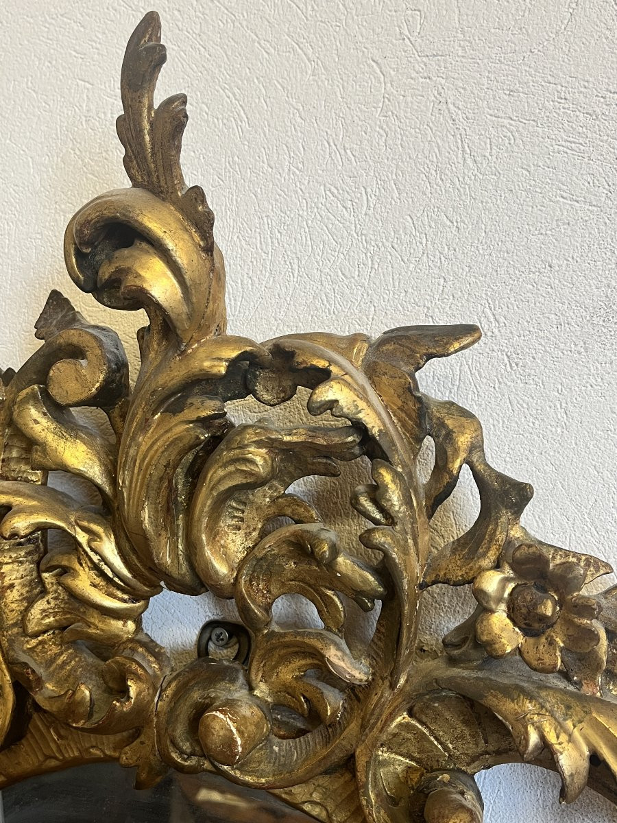 Specchiera ovale in legno intagliato e dorato a foglia – XIX secolo-photo-3